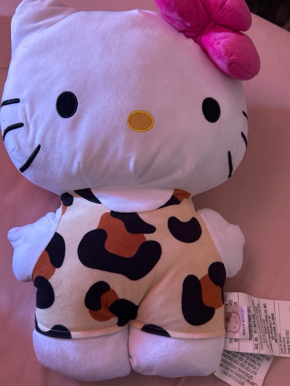 Sanrio Hello Kitty Plush in White with Pink Bow and Leopard Outfit